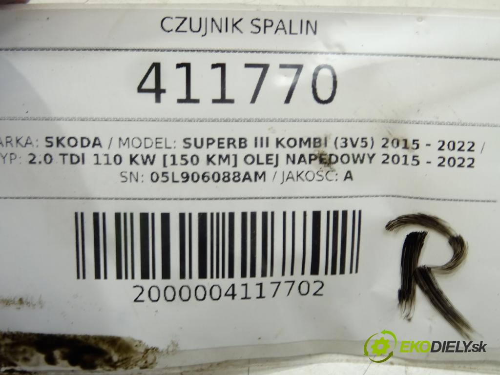 SKODA SUPERB III Kombi (3V5) 2015 - 2022    2.0 TDI 110 kW [150 KM] olej napędowy 2015 - 2022  Snímač spalín 05L906088AM (Snímače)