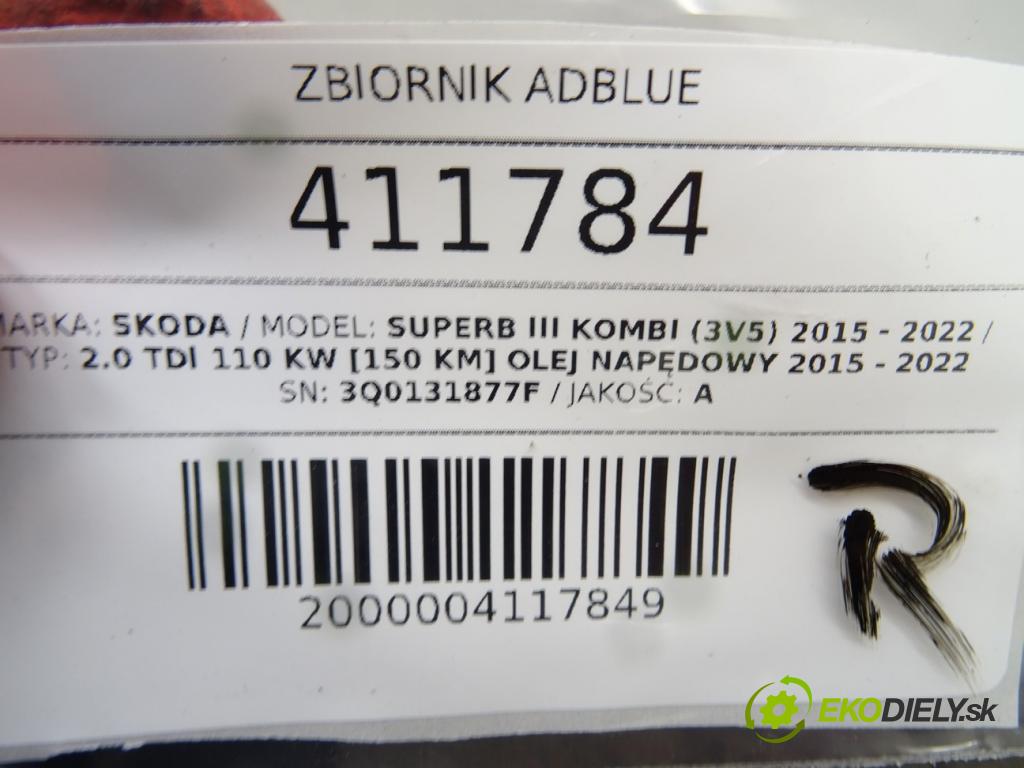 SKODA SUPERB III Kombi (3V5) 2015 - 2022    2.0 TDI 110 kW [150 KM] olej napędowy 2015 - 2022  Nádržka ADBLUE: 3Q0131877F