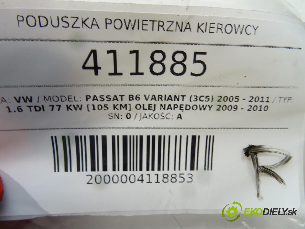 VW PASSAT B6 Variant (3C5) 2005 - 2011    1.6 TDI 77 kW [105 KM] olej napędowy 2009 - 2010  AirBag volantu 3C8880201H (Airbagy)