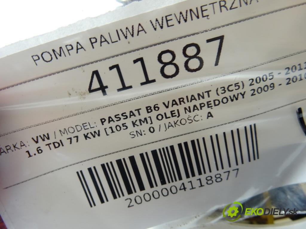 VW PASSAT B6 Variant (3C5) 2005 - 2011    1.6 TDI 77 kW [105 KM] olej napędowy 2009 - 2010  Pumpa paliva vnútorná  (Palivové pumpy, čerpadlá, plaváky)