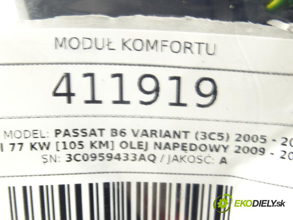 VW PASSAT B6 Variant (3C5) 2005 - 2011    1.6 TDI 77 kW [105 KM] olej napędowy 2009 - 2010  Modul komfortu 3C0959433AQ (Moduly komfortu)