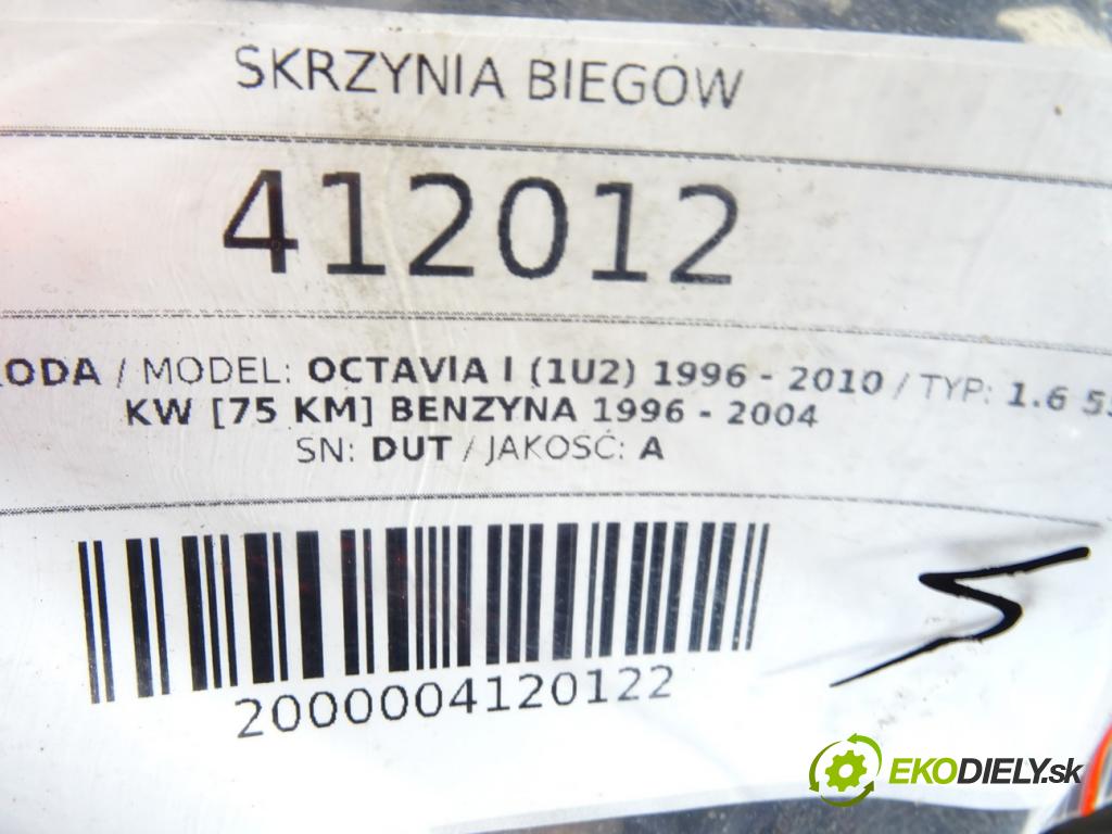 SKODA OCTAVIA I (1U2) 1996 - 2010    1.6 55 kW [75 KM] benzyna 1996 - 2004  Prevodovka DUT (Prevodovky)