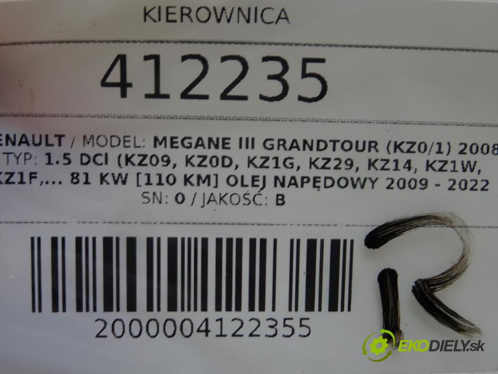 RENAULT MEGANE III Grandtour (KZ0/1) 2008 - 2022    1.5 dCi (KZ09, KZ0D, KZ1G, KZ29, KZ14, KZ1W, KZ10,  Volant 484003397R (Volanty)