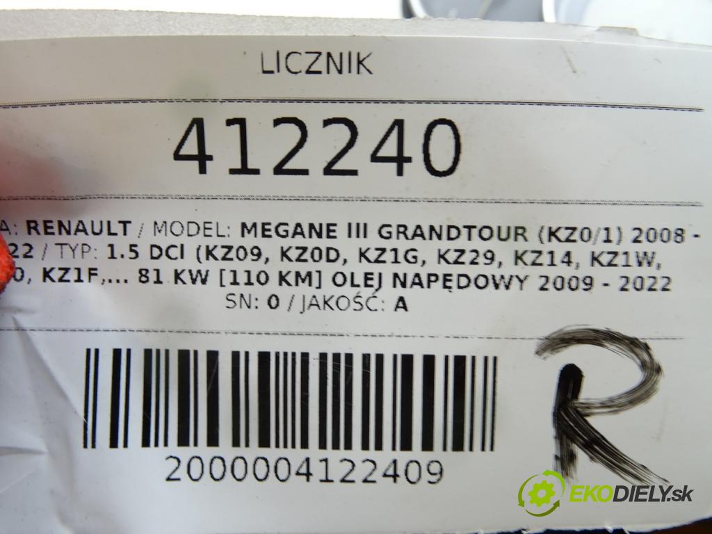 RENAULT MEGANE III Grandtour (KZ0/1) 2008 - 2022 1.5 dCi (KZ09, KZ0D, KZ1G, KZ29, KZ14, KZ1W, KZ10, Prístrojovka 248103468R (Prístrojové dosky, displeje)