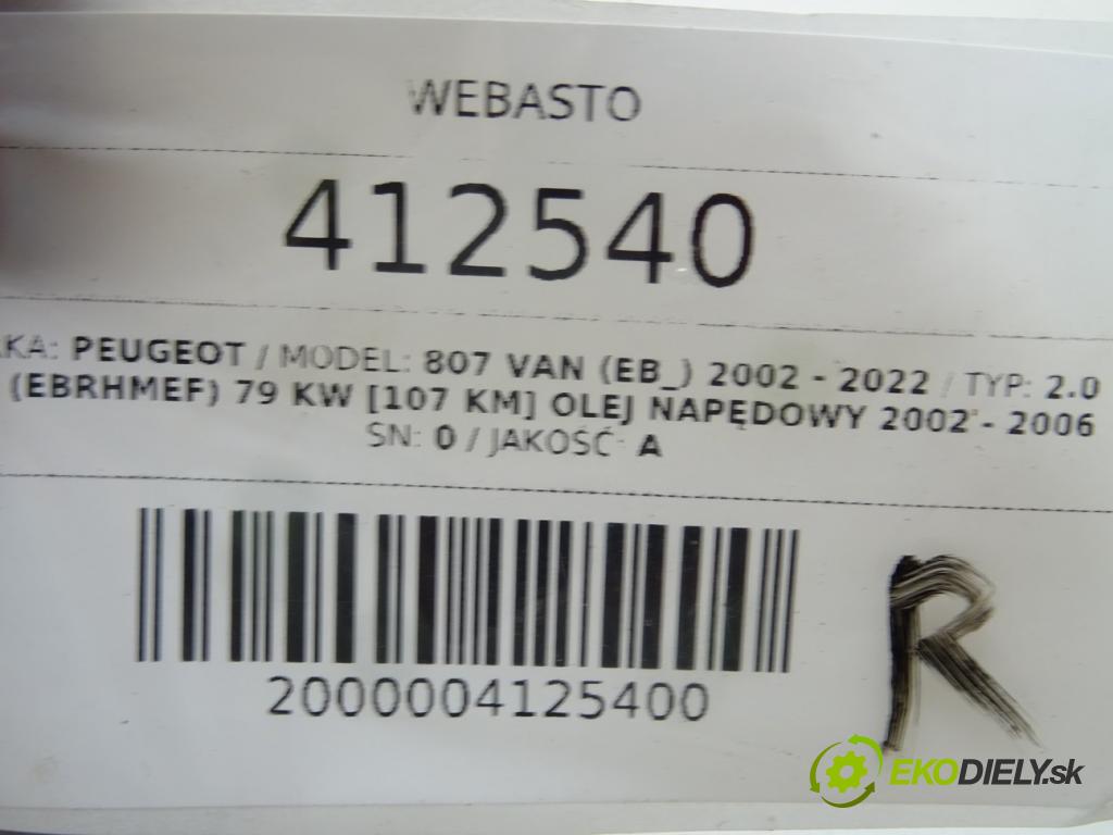 PEUGEOT 807 Van (EB_) 2002 - 2022    2.0 HDi (EBRHMEF) 79 kW [107 KM] olej napędowy 200  Webasto THERMO TOP C (Webasto)
