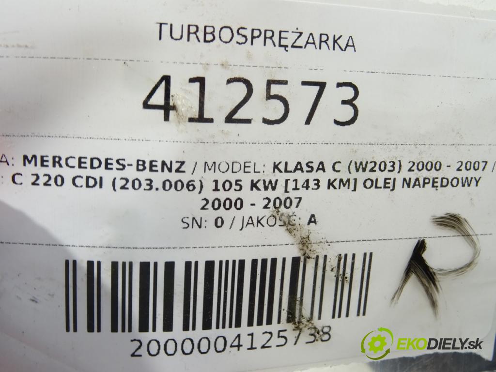 MERCEDES-BENZ KLASA C (W203) 2000 - 2007    C 220 CDI (203.006) 105 kW [143 KM] olej napędowy   Turbodúchadlo,turbo  (Turbodúchadlá (kompletné))