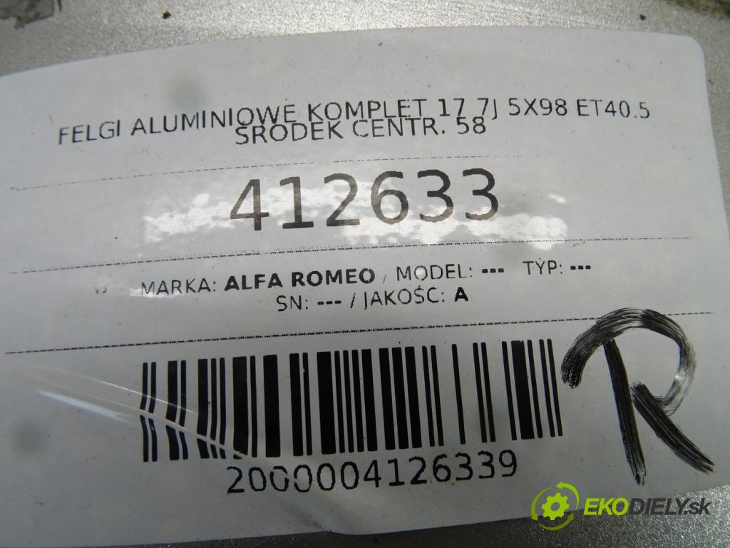 ALFA ROMEO ---    ---  disky hliníkové 17 7J 5X98: stred CENTR. 58