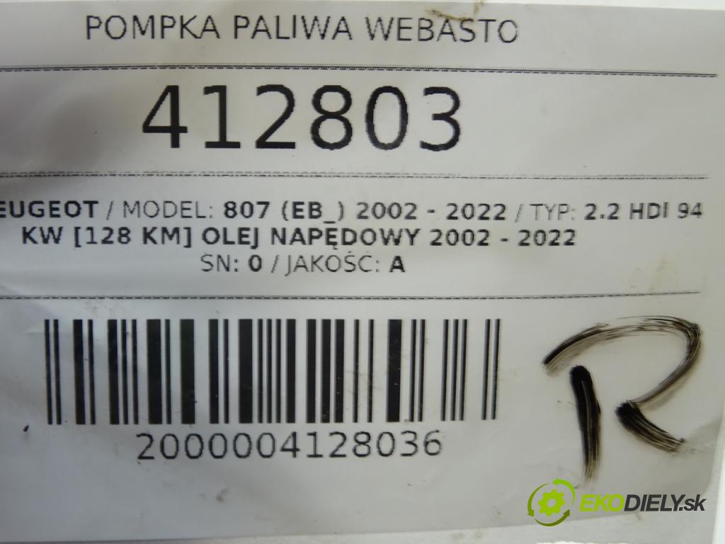 PEUGEOT 807 (EB_) 2002 - 2022    2.2 HDi 94 kW [128 KM] olej napędowy 2002 - 2022  pumpa paliva Webasto  (Webasto)