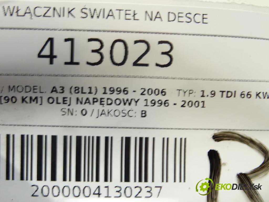 AUDI A3 (8L1) 1996 - 2006    1.9 TDI 66 kW [90 KM] olej napędowy 1996 - 2001  Spínač svetiel na prístrojovej doske 8L1941531G (Prepínače, spínače, tlačidlá a ovládače kúrenia)