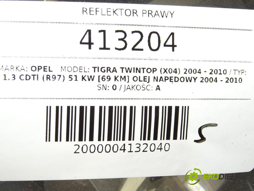 OPEL TIGRA TwinTop (X04) 2004 - 2010    1.3 CDTI (R97) 51 kW [69 KM] olej napędowy 2004 -   Svetlomet pravy 93162206 (Pravé)