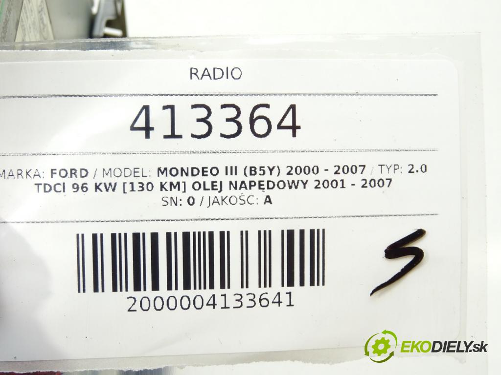 FORD MONDEO III (B5Y) 2000 - 2007    2.0 TDCi 96 kW [130 KM] olej napędowy 2001 - 2007  RADIO Navigácia 3S7T-18B988-AD (Audio zariadenia)