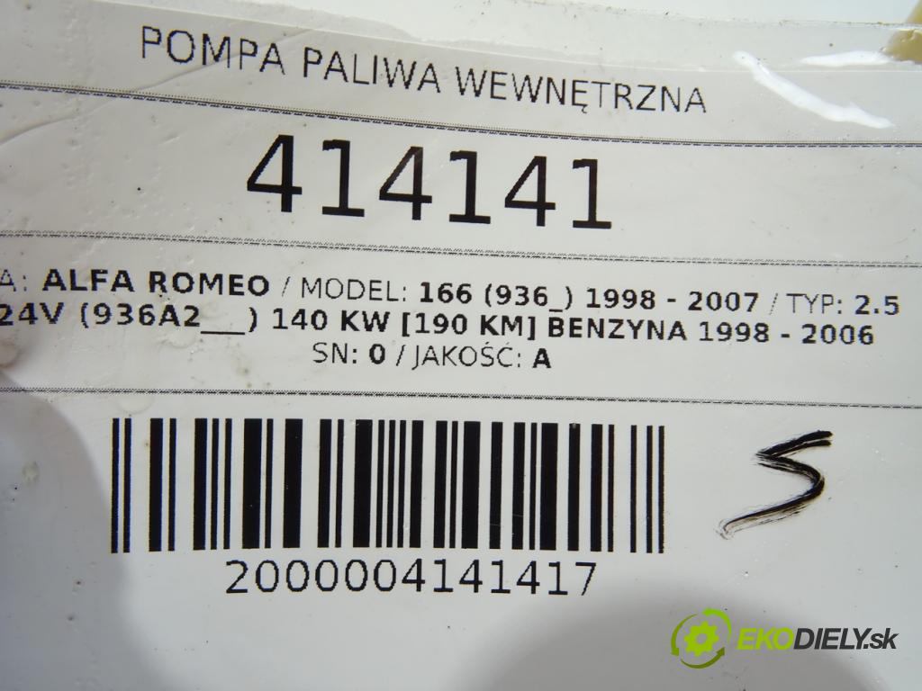 ALFA ROMEO 166 (936_) 1998 - 2007    2.5 V6 24V (936A2___) 140 kW [190 KM] benzyna 1998  Pumpa paliva vnútorná  (Palivové pumpy, čerpadlá, plaváky)