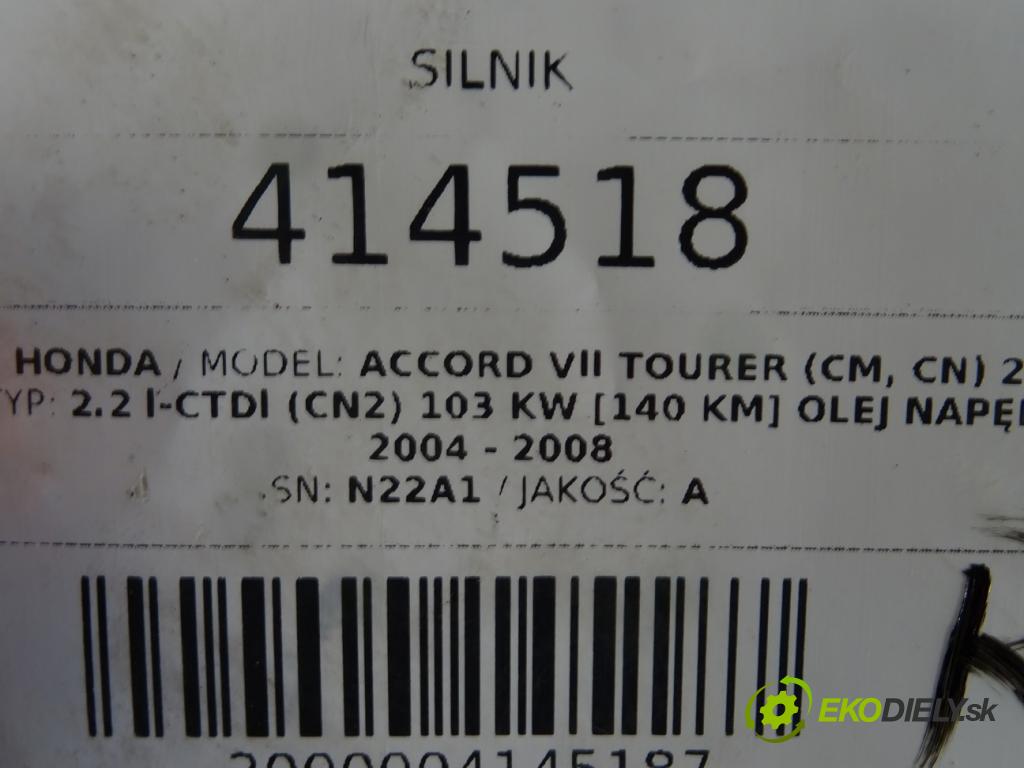 HONDA ACCORD VII Tourer (CM, CN) 2003 - 2008    2.2 i-CTDi (CN2) 103 kW [140 KM] olej napędowy 200  motor N22A1 (Motory (kompletní))