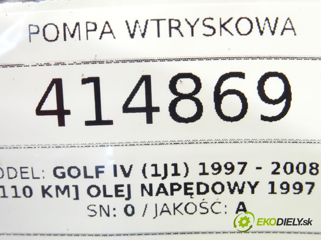 VW GOLF IV (1J1) 1997 - 2008    1.9 TDI 81 kW [110 KM] olej napędowy 1997 - 2004  Pumpa vstrekovacia 0460404977 (Vstrekovacie čerpadlá)