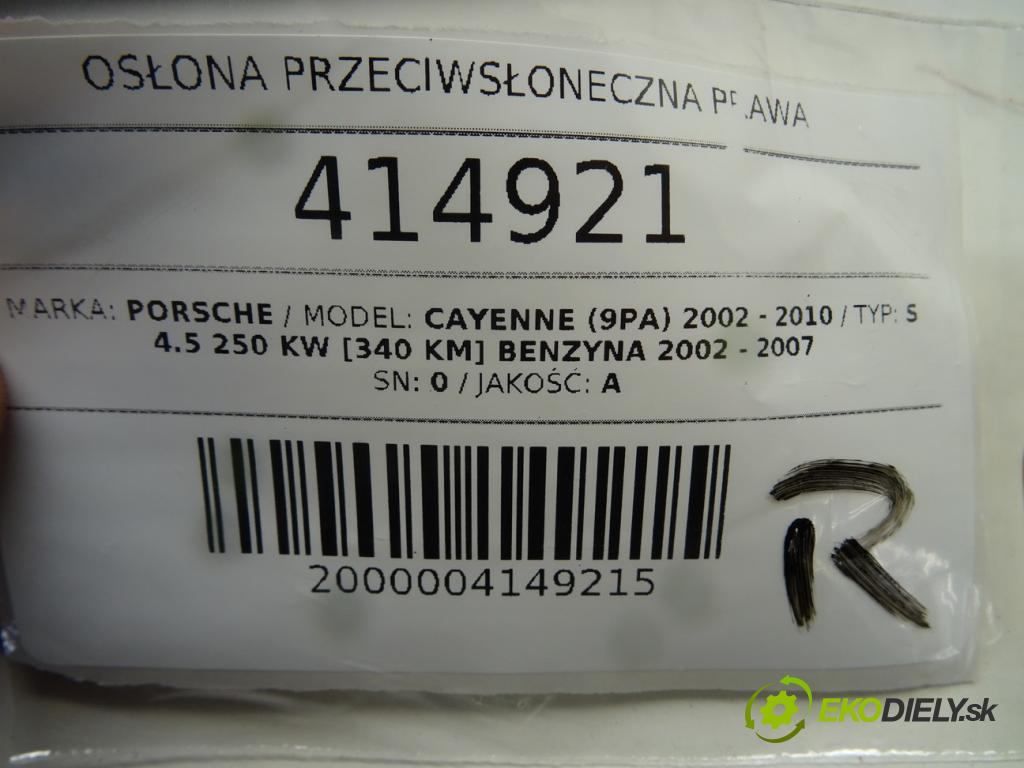 PORSCHE CAYENNE (9PA) 2002 - 2010    S 4.5 250 kW [340 KM] benzyna 2002 - 2007  Clona slnečná pravá  (Ostatné)