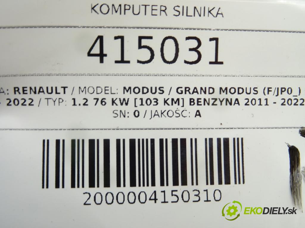 RENAULT MODUS / GRAND MODUS (F/JP0_) 2004 - 2022    1.2 76 kW [103 KM] benzyna 2011 - 2022  riadiaca jednotka Motor 8201077701 (Riadiace jednotky)