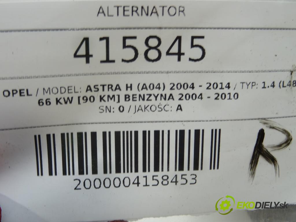 OPEL ASTRA H (A04) 2004 - 2014    1.4 (L48) 66 kW [90 KM] benzyna 2004 - 2010  Alternátor 13156052 (Alternátory)