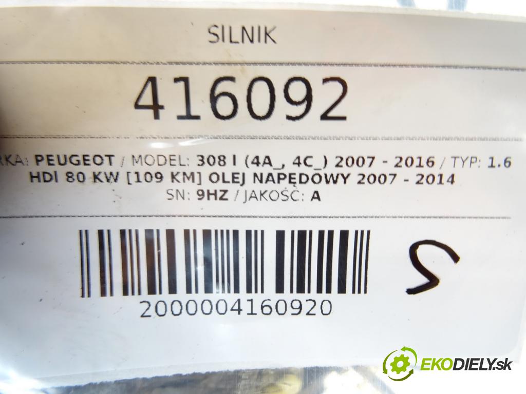 PEUGEOT 308 I (4A_, 4C_) 2007 - 2016    1.6 HDi 80 kW [109 KM] olej napędowy 2007 - 2014  Motor 9HZ (Motory (kompletné))