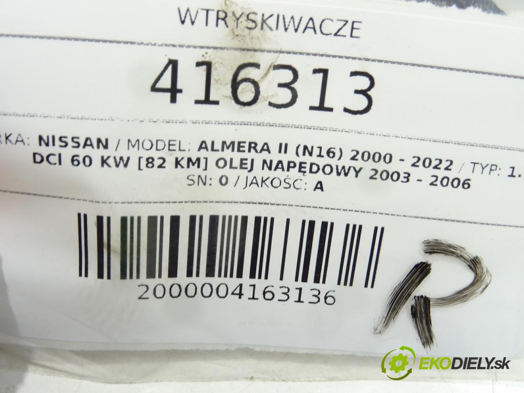 NISSAN ALMERA II (N16) 2000 - 2022    1.5 dCi 60 kW [82 KM] olej napędowy 2003 - 2006  vstřikovací ventily 8200049876