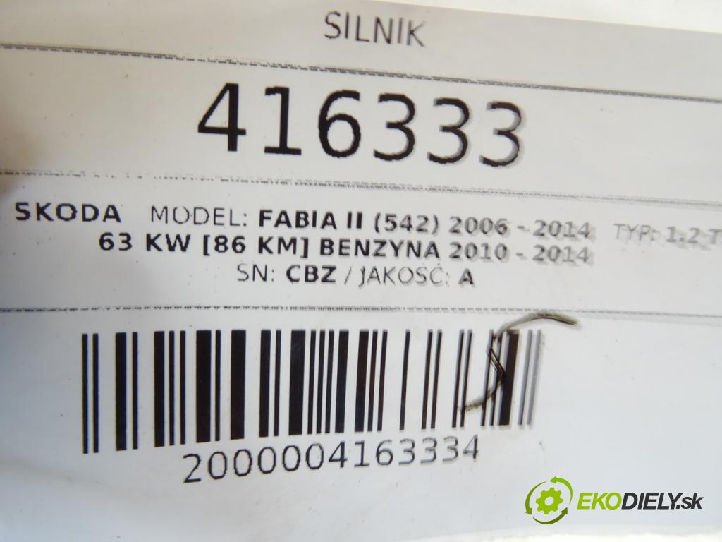 SKODA FABIA II (542) 2006 - 2014    1.2 TSI 63 kW [86 KM] benzyna 2010 - 2014  motor CBZA (Motory (kompletní))