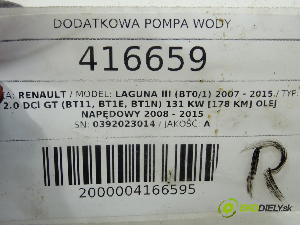 RENAULT LAGUNA III (BT0/1) 2007 - 2015    2.0 dCi GT (BT11, BT1E, BT1N) 131 kW [178 KM] olej  DALŠÍ: Pumpa vody 0392023014 (Vodné pumpy)