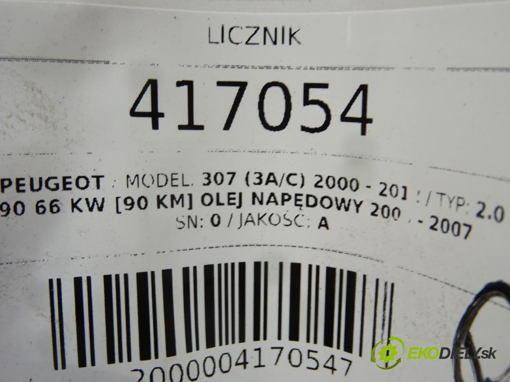 PEUGEOT 307 (3A/C) 2000 - 2012    2.0 HDi 90 66 kW [90 KM] olej napędowy 2000 - 2007  Prístrojovka P9636708880B (Prístrojové dosky, displeje)