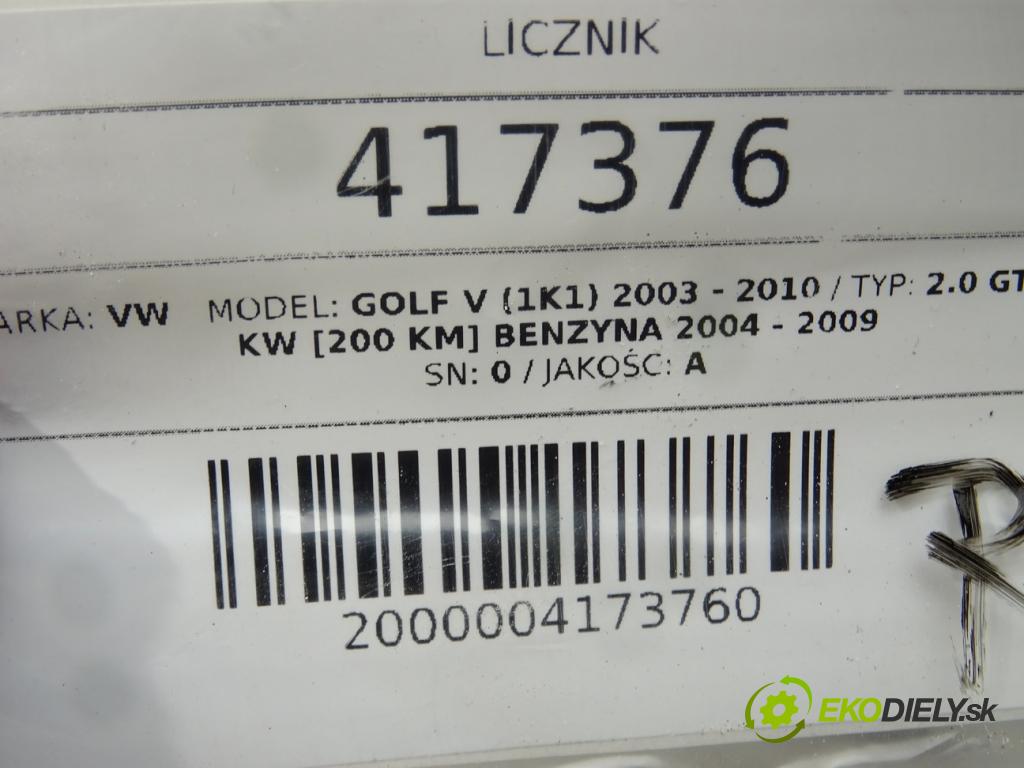 VW GOLF V (1K1) 2003 - 2010    2.0 GTI 147 kW [200 KM] benzyna 2004 - 2009  Prístrojovka 1K6920862 (Prístrojové dosky, displeje)