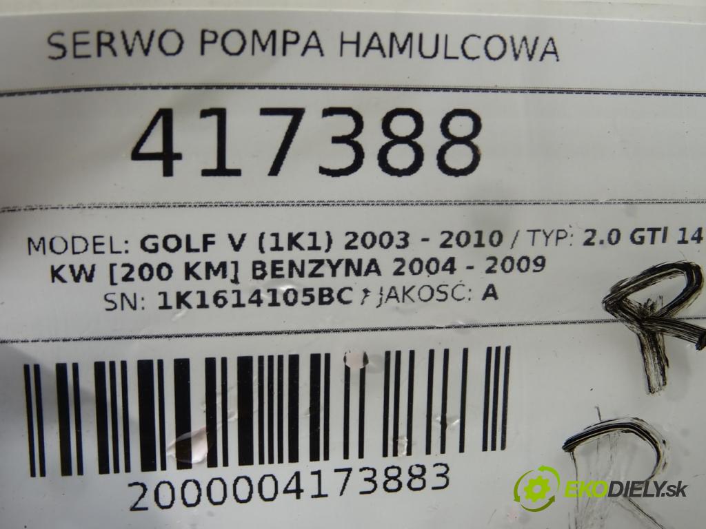 VW GOLF V (1K1) 2003 - 2010    2.0 GTI 147 kW [200 KM] benzyna 2004 - 2009  posilovač pumpa brzdová 1K1614105BC (Posilovače brzd)