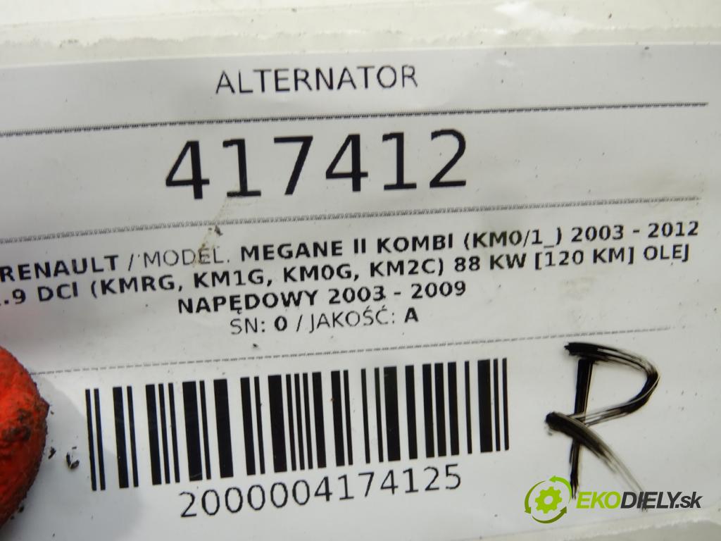 RENAULT MEGANE II Kombi (KM0/1_) 2003 - 2012    1.9 dCi (KMRG, KM1G, KM0G, KM2C) 88 kW [120 KM] ol  Alternátor 2542818D (Alternátory)