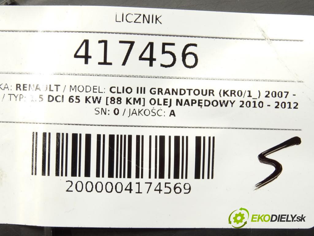 RENAULT CLIO III Grandtour (KR0/1_) 2007 - 2022    1.5 dCi 65 kW [88 KM] olej napędowy 2010 - 2012  Prístrojovka 8201060299A (Prístrojové dosky, displeje)