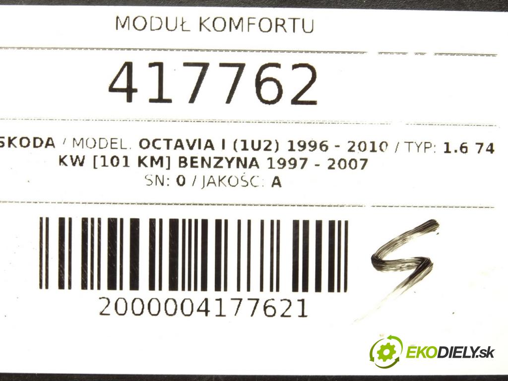SKODA OCTAVIA I (1U2) 1996 - 2010    1.6 74 kW [101 KM] benzyna 1997 - 2007  Modul komfortu 1J0959799Q (Moduly komfortu)