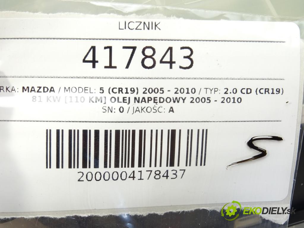 MAZDA 5 (CR19) 2005 - 2010    2.0 CD (CR19) 81 kW [110 KM] olej napędowy 2005 -   Prístrojovka CGCC79D (Prístrojové dosky, displeje)