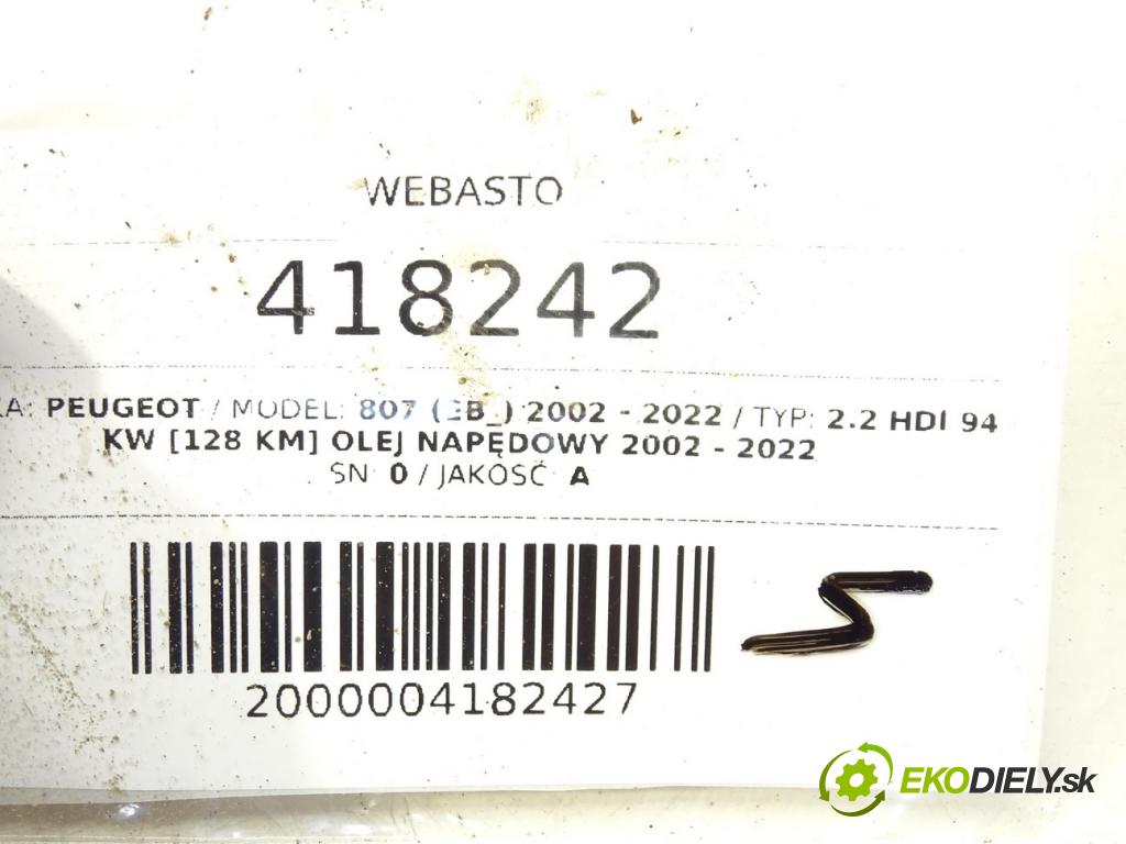 PEUGEOT 807 (EB_) 2002 - 2022    2.2 HDi 94 kW [128 KM] olej napędowy 2002 - 2022  Webasto THERMO TOP C (Webasto ohřívače)