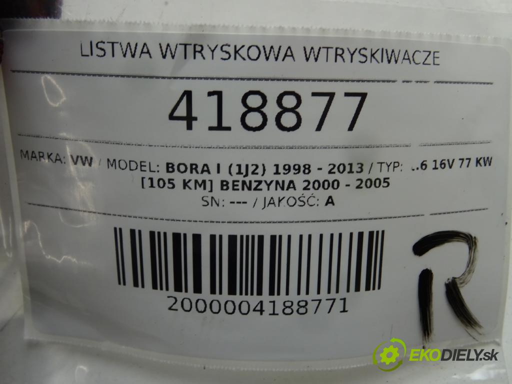 VW BORA I (1J2) 1998 - 2013    1.6 16V 77 kW [105 KM] benzyna 2000 - 2005  Lišta vstrekovacia Vstrekovacie ventily 036133319AL (Vstrekovacie lišty)