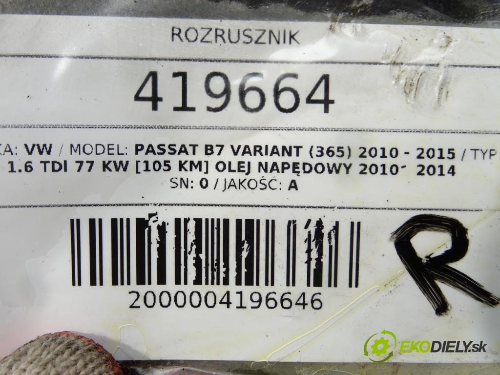 VW PASSAT B7 Variant (365) 2010 - 2015    1.6 TDI 77 kW [105 KM] olej napędowy 2010 - 2014  Štartér 02Z911024H (Štartéry)