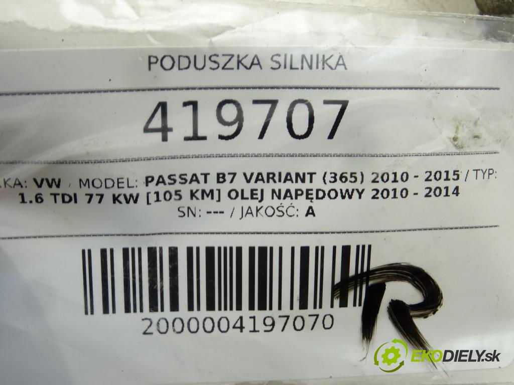 VW PASSAT B7 Variant (365) 2010 - 2015    1.6 TDI 77 kW [105 KM] olej napędowy 2010 - 2014  AirBag Motor  (Držiaky motora)