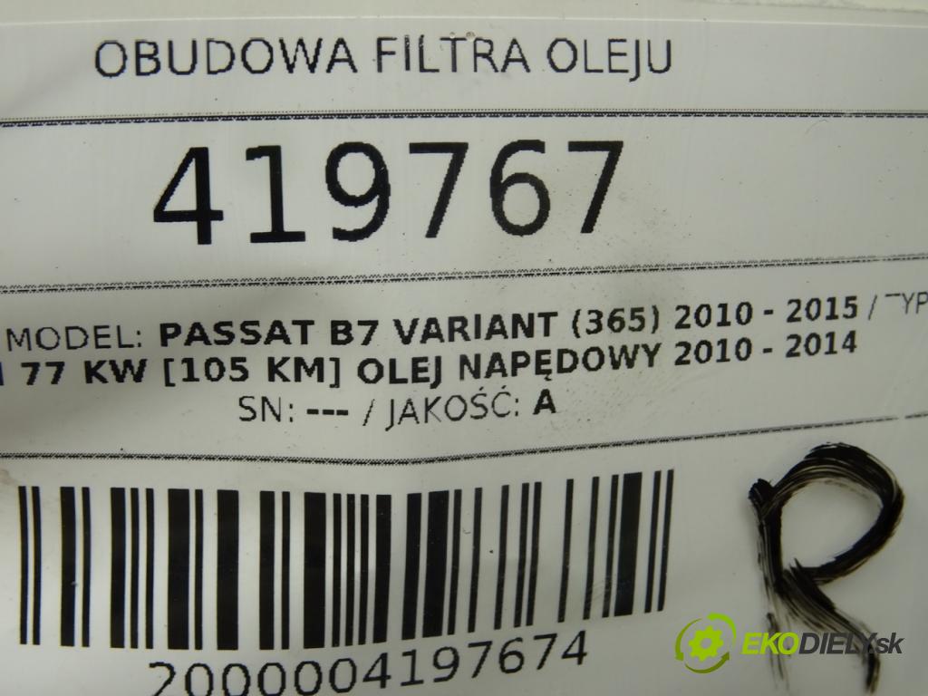 VW PASSAT B7 Variant (365) 2010 - 2015    1.6 TDI 77 kW [105 KM] olej napędowy 2010 - 2014  obal filtra oleje 03L115389G