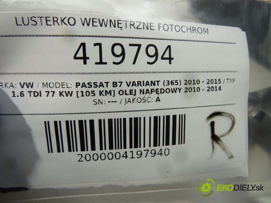 VW PASSAT B7 Variant (365) 2010 - 2015    1.6 TDI 77 kW [105 KM] olej napędowy 2010 - 2014  zpětné zrcátko vnitřní FOTOCHROM 1K0857511 (Světla vnitřní)