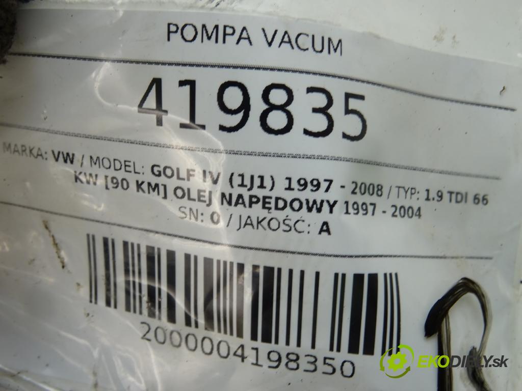 VW GOLF IV (1J1) 1997 - 2008    1.9 TDI 66 kW [90 KM] olej napędowy 1997 - 2004  Pumpa vákuová 038145101B