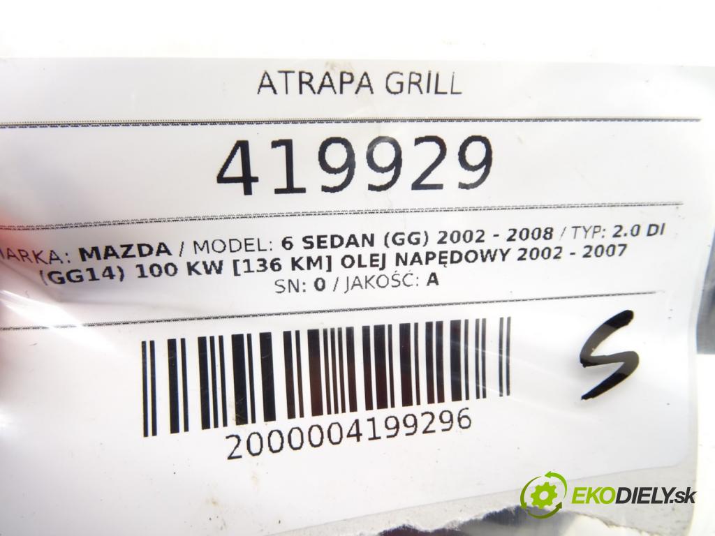 MAZDA 6 sedan (GG) 2002 - 2008    2.0 DI (GG14) 100 kW [136 KM] olej napędowy 2002 -  Mriežka maska GJ6A50712 (Mriežky, masky)