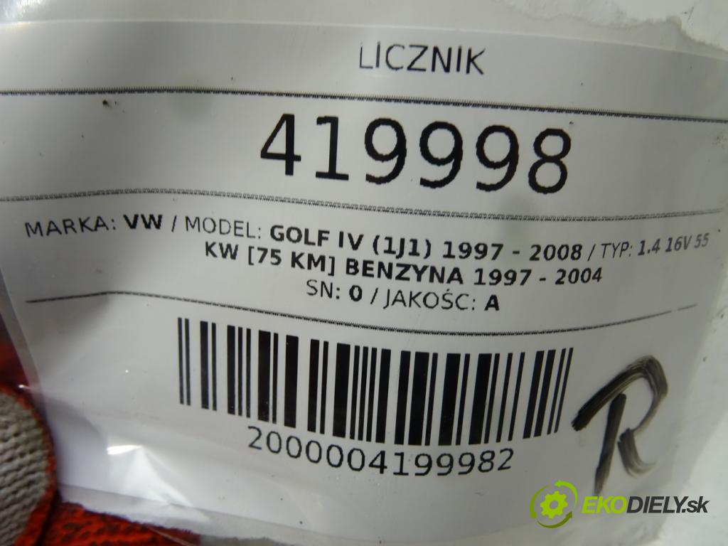 VW GOLF IV (1J1) 1997 - 2008    1.4 16V 55 kW [75 KM] benzyna 1997 - 2004  prístrojovka 1J0919861 (Přístrojové desky, displeje)