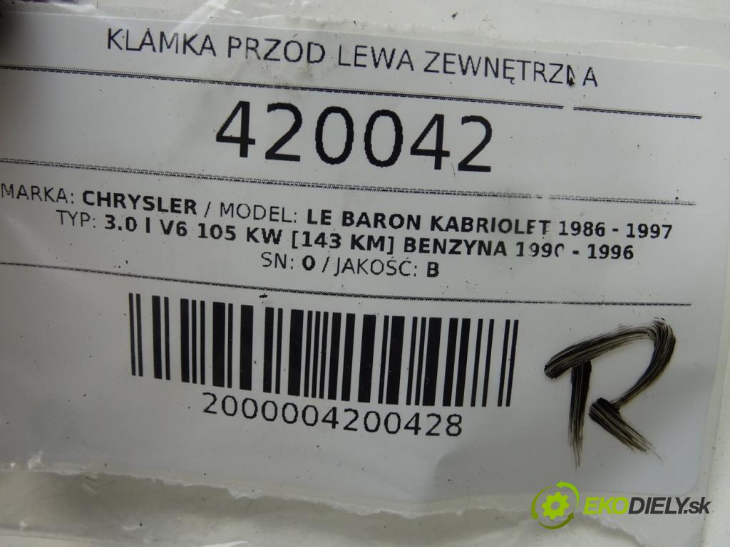 CHRYSLER LE BARON kabriolet 1986 - 1997    3.0 i V6 105 kW [143 KM] benzyna 1990 - 1996  Kľučka predný ľavá strana vonkajšia 4336233 (Vonkajšie predné ľavé)