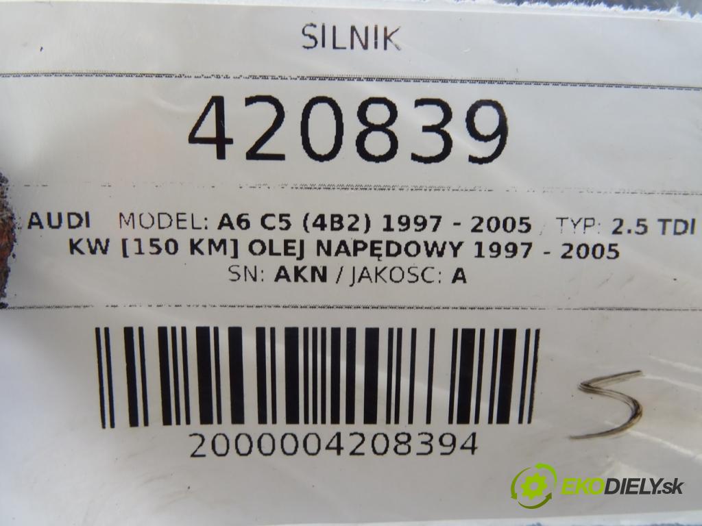 AUDI A6 C5 (4B2) 1997 - 2005    2.5 TDI 110 kW [150 KM] olej napędowy 1997 - 2005  Motor AKN (Motory (kompletné))