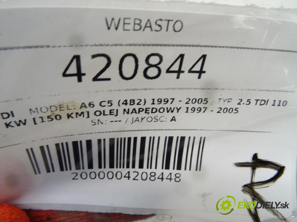 AUDI A6 C5 (4B2) 1997 - 2005    2.5 TDI 110 kW [150 KM] olej napędowy 1997 - 2005  Webasto DW50 (Webasto ohřívače)