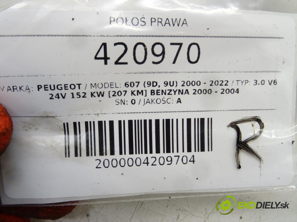 PEUGEOT 607 (9D, 9U) 2000 - 2022    3.0 V6 24V 152 kW [207 KM] benzyna 2000 - 2004  Poloos pravá  (Poloosy)