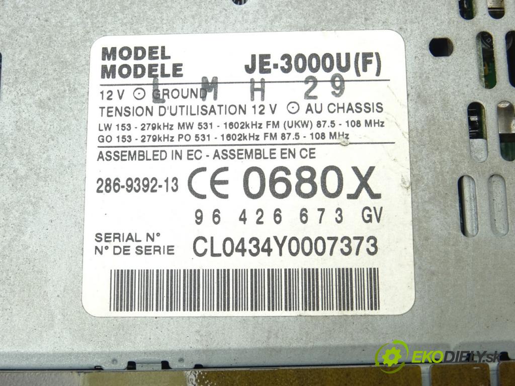 PEUGEOT 607 (9D, 9U) 2000 - 2022    3.0 V6 24V 152 kW [207 KM] benzyna 2000 - 2004  RADIO 96426673GV (Audio zariadenia)