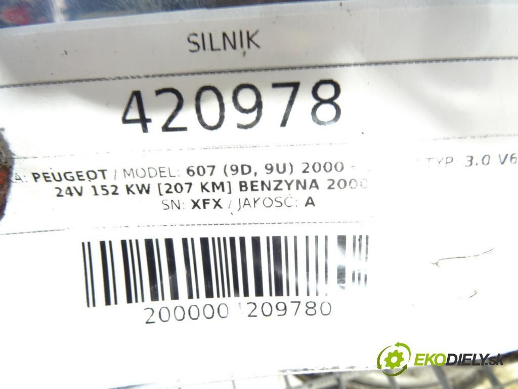 PEUGEOT 607 (9D, 9U) 2000 - 2022    3.0 V6 24V 152 kW [207 KM] benzyna 2000 - 2004  Motor XFX (Motory (kompletné))