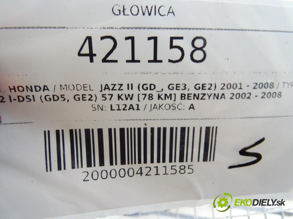 HONDA JAZZ II liftback 2004 57 kW 1.2 i-DSI (GD5, GE2) 1243 hlava válců L12A1 (Hlava válců)