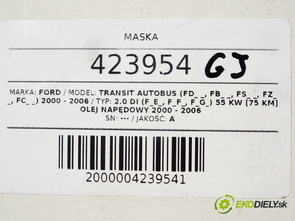 FORD TRANSIT Autobus (FD_ _, FB_ _, FS_ _, FZ_ _, FC_ _) 2000 - 2006    2.0 DI (F_E_, F_F_, F_G_) 55 kW [75 KM] olej napęd  kapota