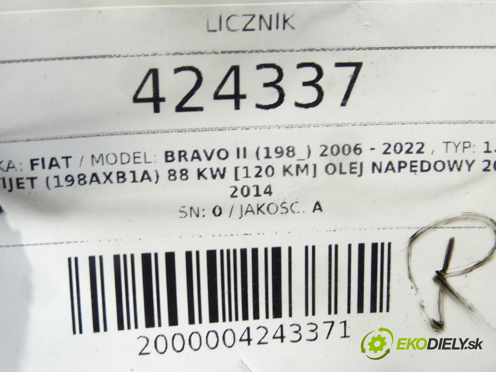 FIAT BRAVO II (198_) 2006 - 2022    1.9 D Multijet (198AXB1A) 88 kW [120 KM] olej napę  Prístrojovka 51761174 (Prístrojové dosky, displeje)